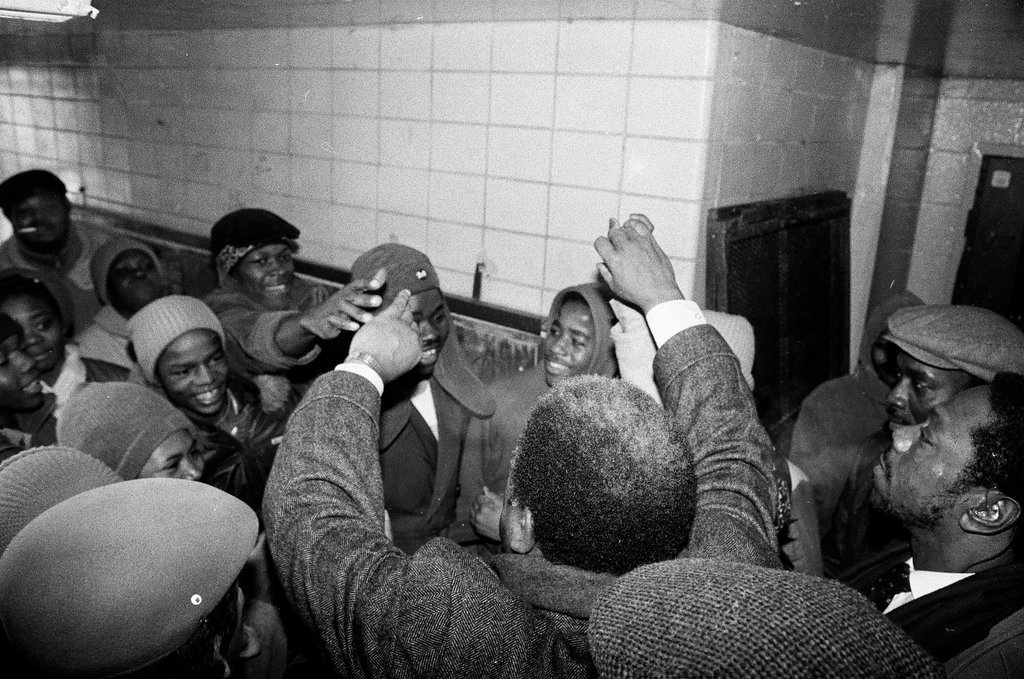 Mayor Harold Washington tours ABLA housing and speaks to residents - Keith Hale for Chicago Sun-Times