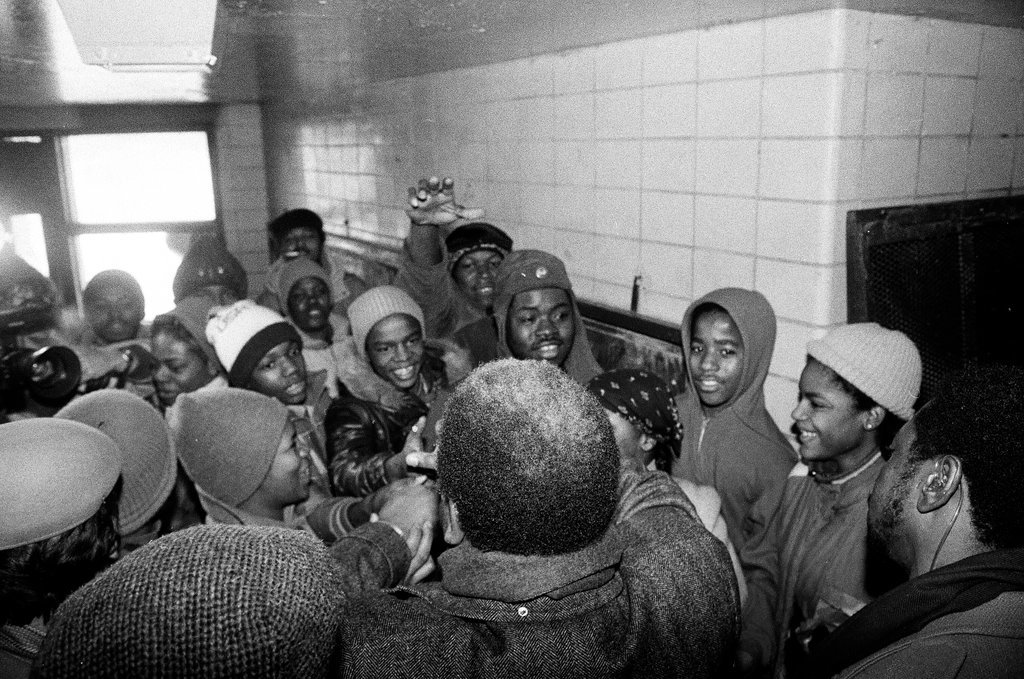 Mayor Harold Washington tours ABLA housing and speaks to residents - Keith Hale for Chicago Sun-Times
