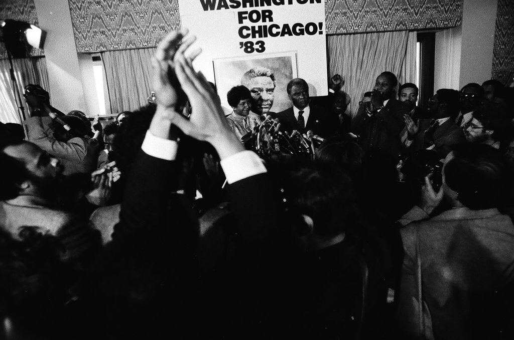 United States Representative Harold Washington announces his candidacy for mayor - James (Jim) Klepitsch for Chicago Sun-Times