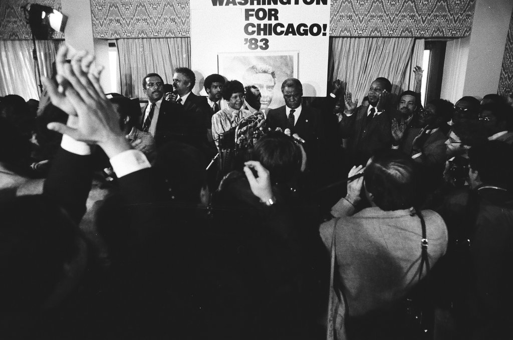 United States Representative Harold Washington announces his candidacy for mayor - James (Jim) Klepitsch for Chicago Sun-Times