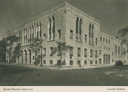 Postcard featuring the exterior of the Jewish People's Institute Lawndale Building. - unknown