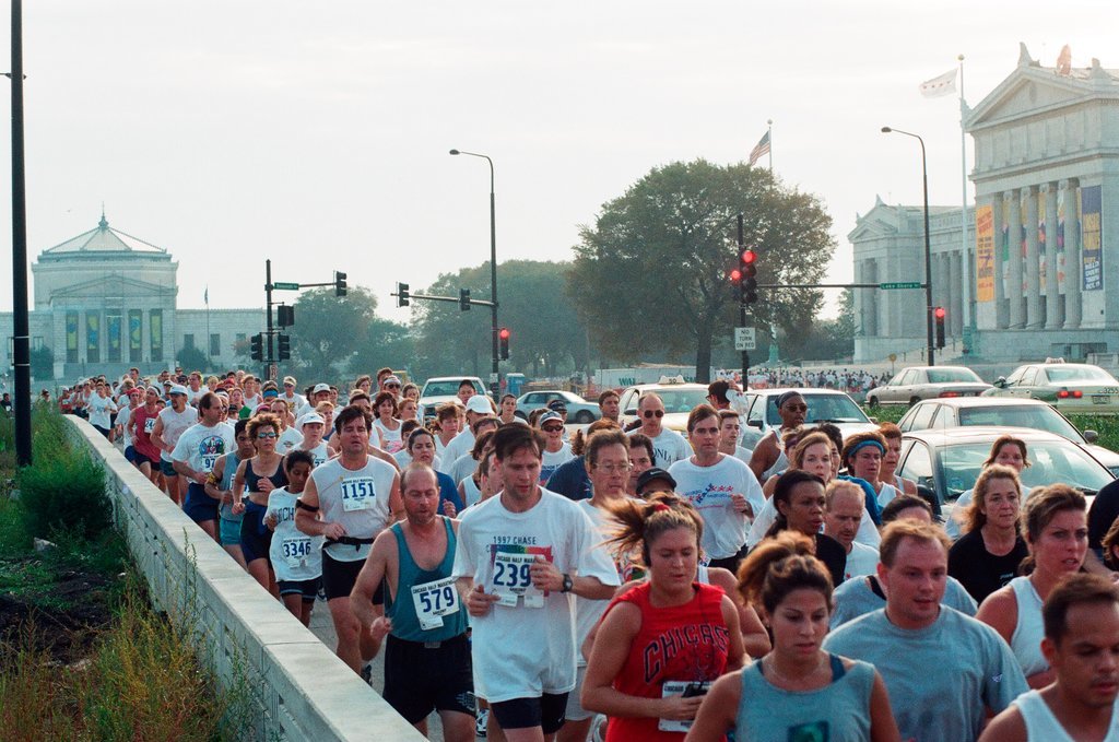 Runners take their starting positions at the Chicago Half Marathon - Chicago Sun-Times