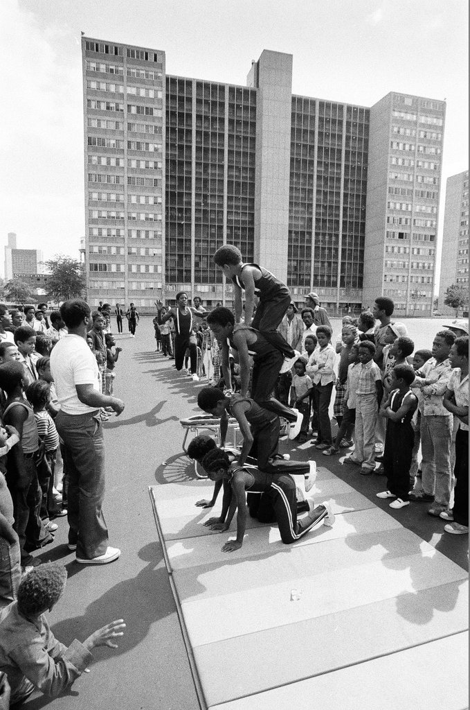 The Jesse White Tumblers rehearse acrobatics routines near Frederich Von Schiller Public School - Chicago Sun-Times