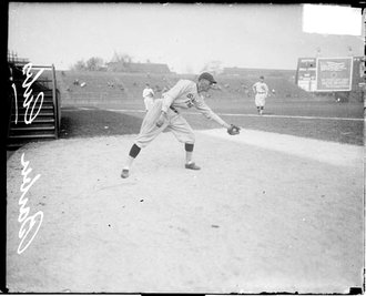 This photo shows the outfield crew for the 1917 Chicago White Sox. From  left to right ( Nemo Le…